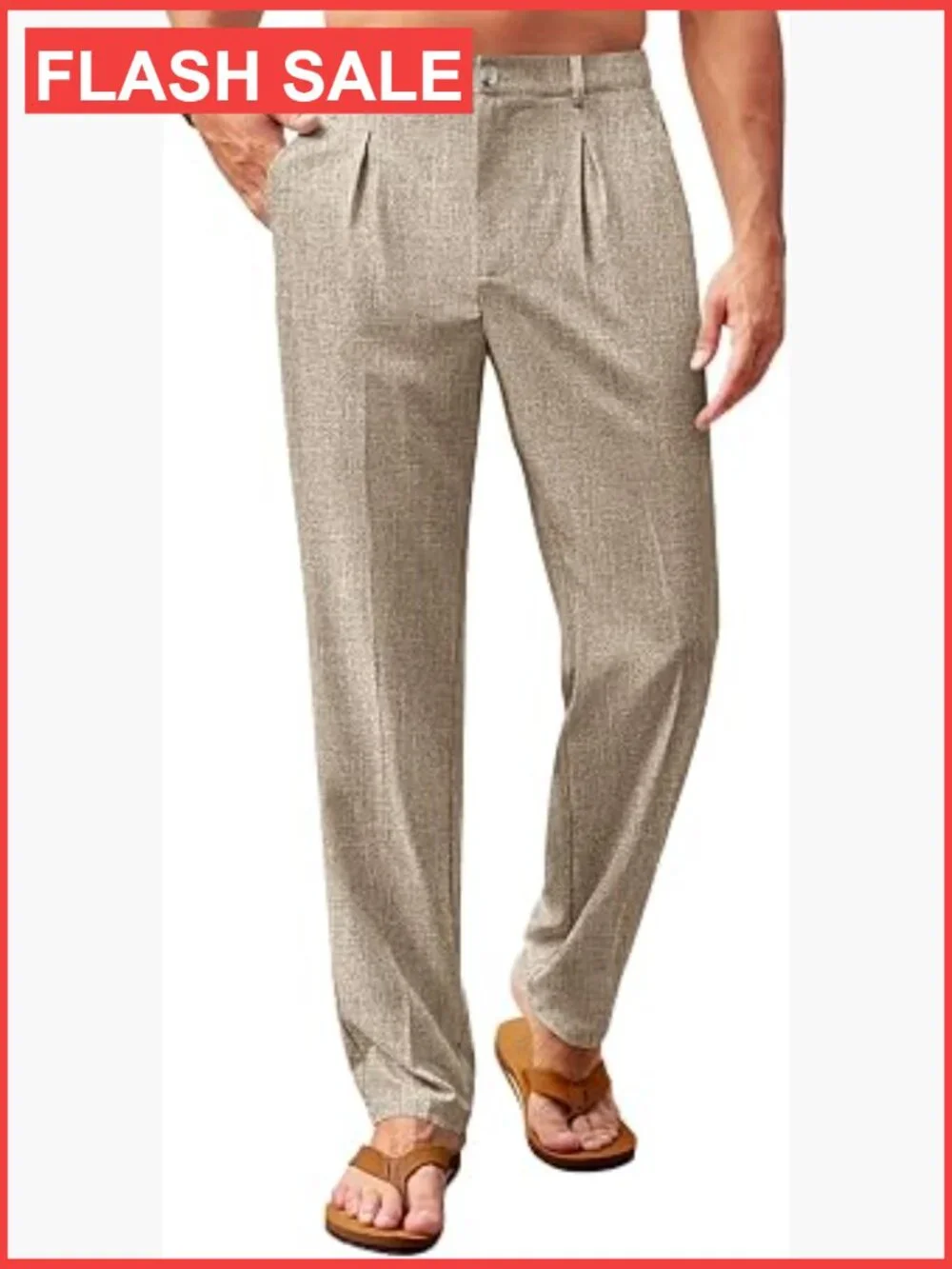 Mens Casual Pants Elastic Waist Lightweight Loose Pleated Slacks with Pockets